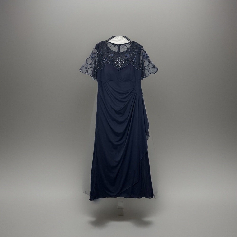 Xscape Plus Size 16W Long Formal Dress Beaded Sequin Illusion Neck Gown Evening - Picture 2 of 14